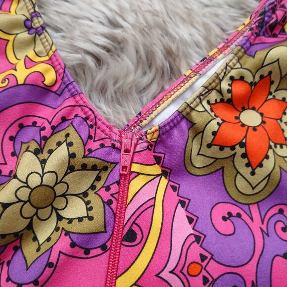 Leg Avenue Women’s Go Go Girl Dress M Pink Psychedelic Floral Print Bell Sleeve - Picture 10 of 13